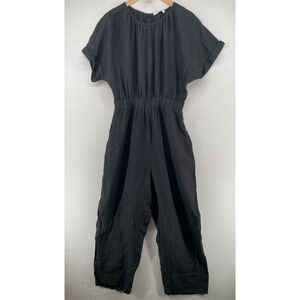 MARYSIA RESORT Jumpsuit S Linen Cuffed Dolman Sleeve Woven Black